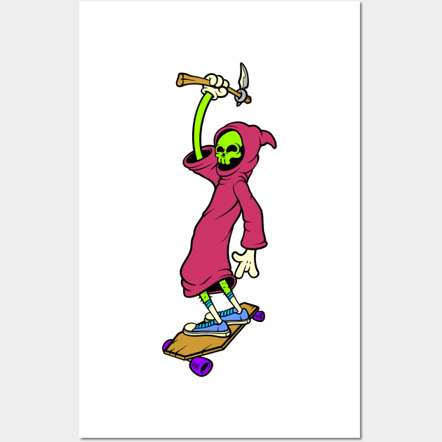 happy grim reaper cartoon Wall Art by TOSSS LAB ILLUSTRATION